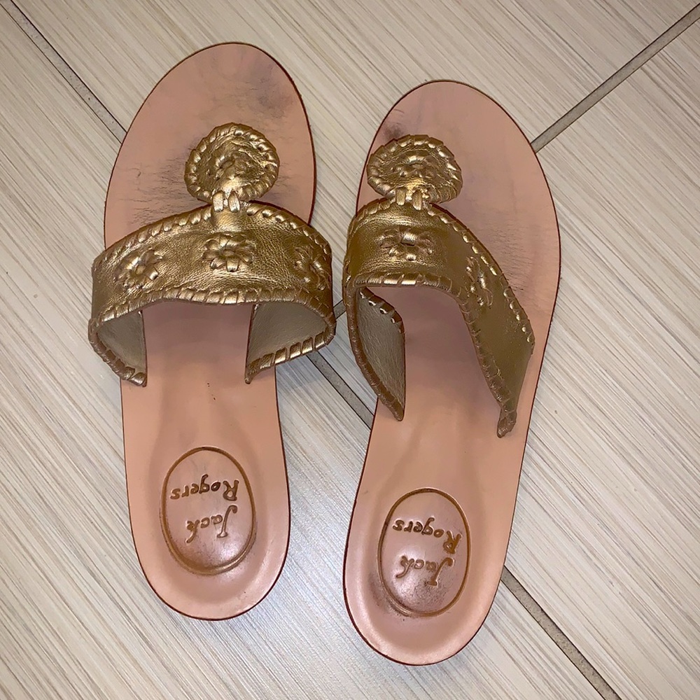 Jack Rogers gold leather flat sandals